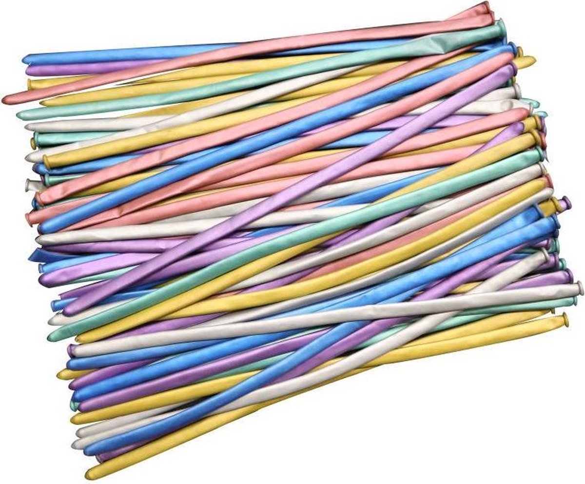 100 Metallic Modelleer Ballonnen MagieQ - Assorti kleuren Draaiende , lange ballonnen, magisch ballonen Feest|Party|Decoratie|versiering